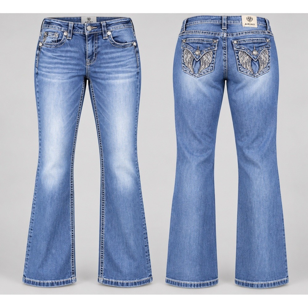 Miss Me Boot Jeans Women's 28x32 Embellished Rhinestone angel wings Y2K